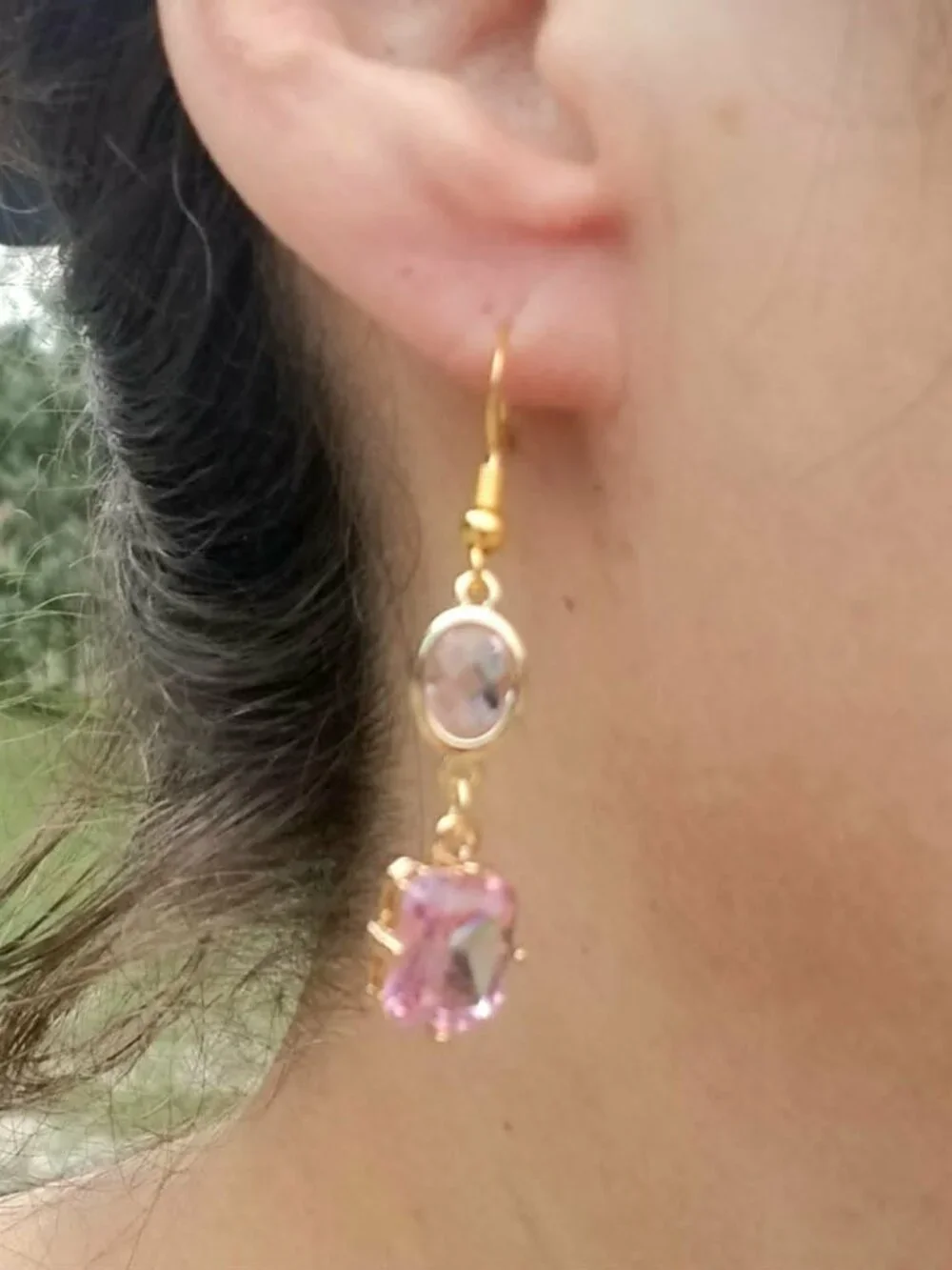 14k Gold Pink Tourmaline Dangle Earrings, Tourmaline Double Drop Earrings